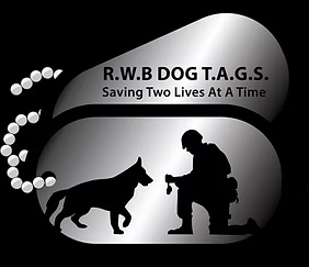R.W.B. DOG T.A.G.S. legacy mission logo showing a veteran and dog silhouette